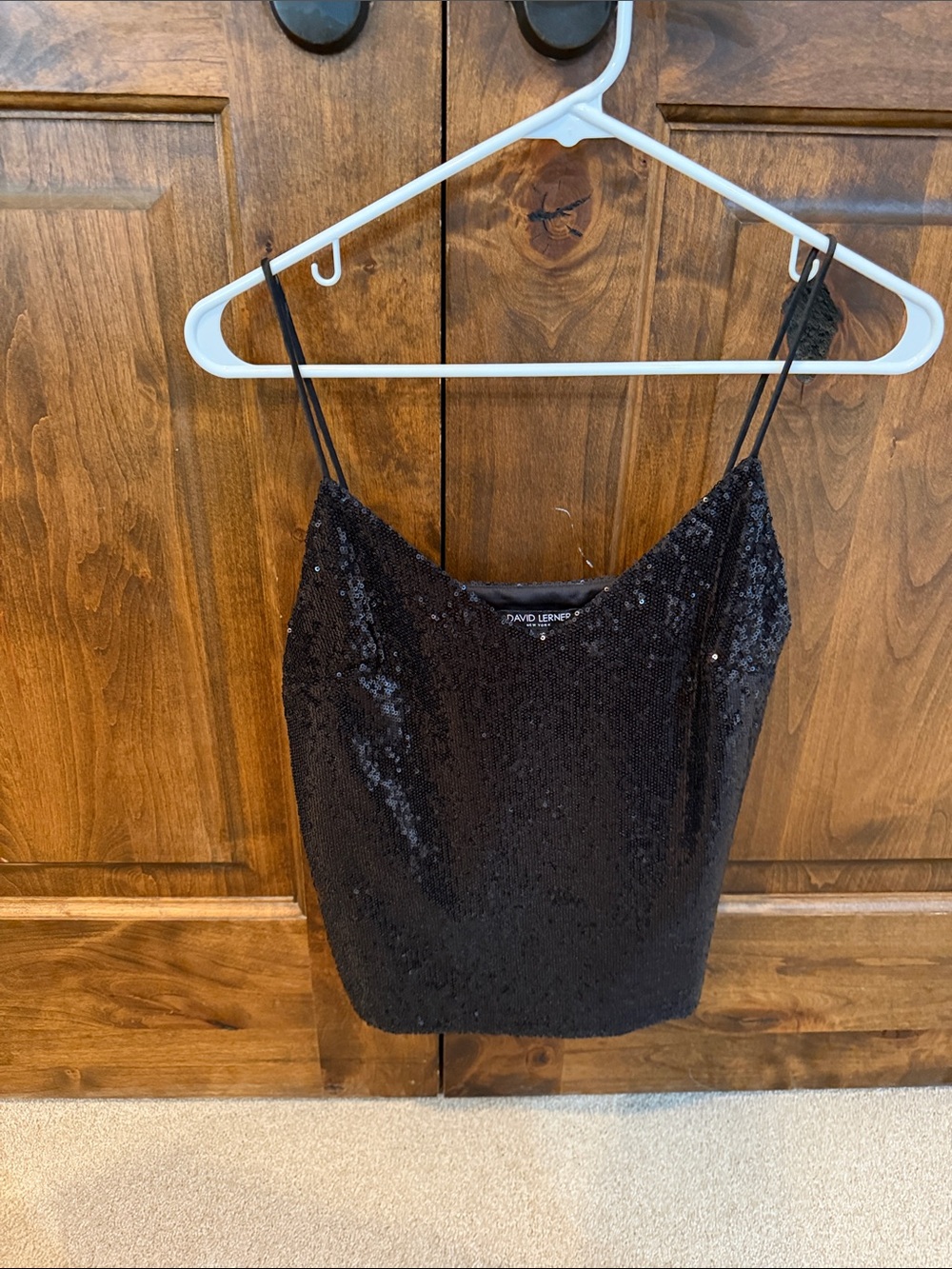 David Lerner Black Sequin Spaghetti Strap Camisole